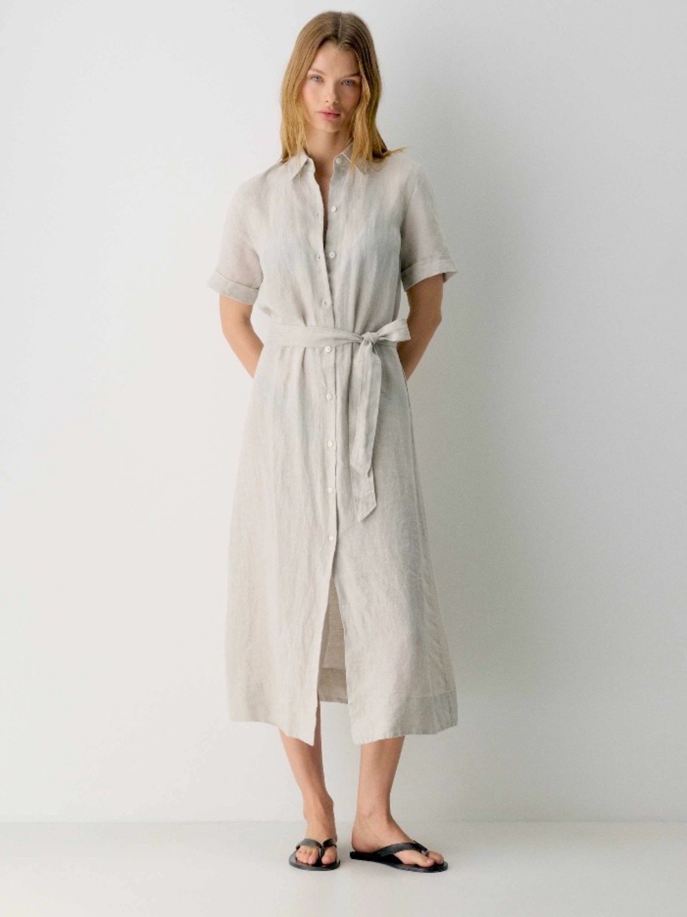 NEW Aritzia Wilfred Eleta Opal Grey 100% Linen Maxi Shirt Dress size small